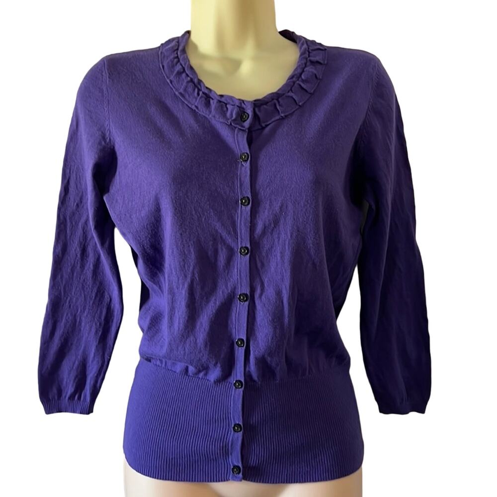 Tahari Purple Cardigan Sweater Woman's Size Small Classic Preppy Lightweight